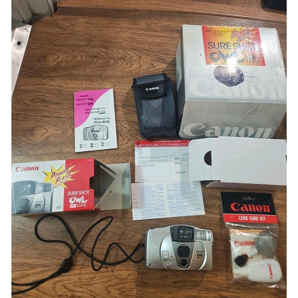Canon Sure Shot Owl PF Date 35mm Point & Shoot Film Camera w/Manual and Box